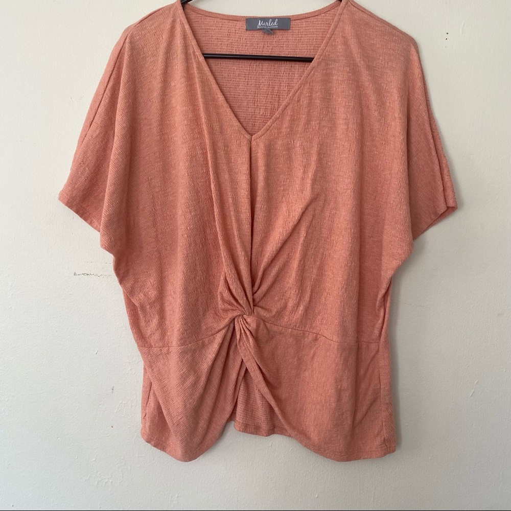 Marled Twist Front Dolman Sleeve Blouse Peach Med